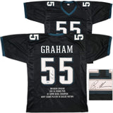EAGLES BRANDON GRAHAM AUTOGRAPHED BLACK SUPER BOWL STATS JERSEY BECKETT 239891