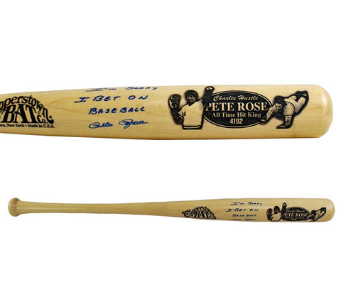 Pete Rose Signed Cincinnati Reds Cooperstown Engraved Blonde MLB Bat - Blue Ink