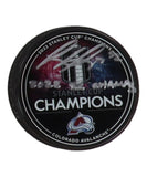 Gabriel Landeskog Signed Avalanche Logo Puck Inscribed "2022 SC Champs" Fanatics
