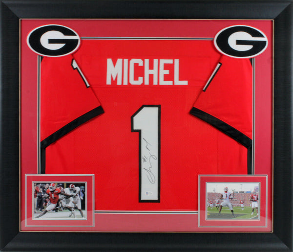 Georgia Sony Michel Authentic Signed Red Pro Style Framed Jersey BAS Witnessed