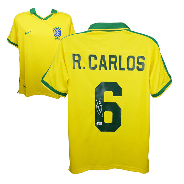 Roberto Carlos Signed Brazil Home Soccer Jersey #6 with Beckett Witness