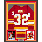 Framed Autographed/Signed Dustin Wolf 35x39 Calgary Red Jersey Beckett BAS COA