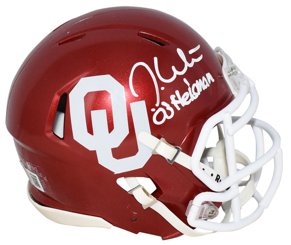 JASON WHITE AUTOGRAPHED OKLAHOMA SOONERS SPEED MINI HELMET W/ 03 HEISMAN