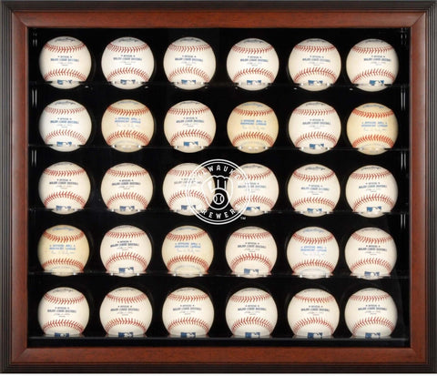 Milwaukee Brewers Brown Framed 30-Ball 2020-Present Logo Display Case