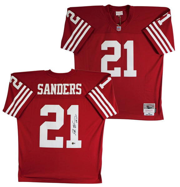 49ers Deion Sanders "HOF 2011" Authentic Signed Red M&N TB Jersey BAS Witnessed