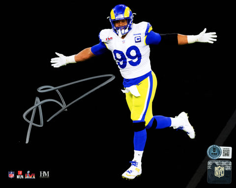 AARON DONALD AUTOGRAPHED 8X10 PHOTO RAMS SB LVI 56 SPOTLIGHT BECKETT 224853