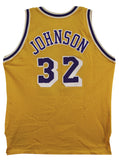Lakers Magic Johnson "HOF 02" Signed Yellow MacGregor Sand-Knit Jersey BAS Wit 1