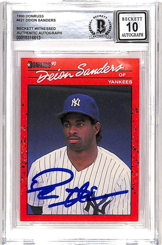 Deion Sanders Signed 1990 Donruss #427 Card 10 Auto Beckett 42652