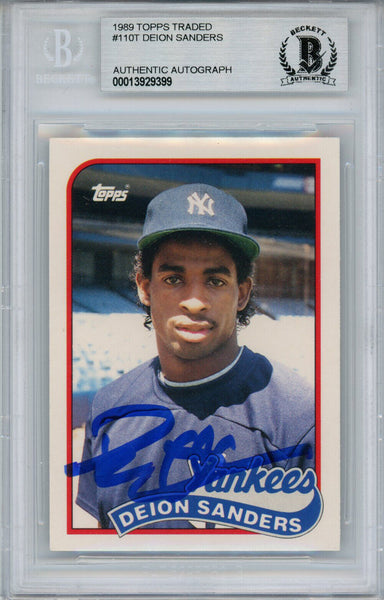 Deion Sanders Signed 1989 Topps Traded #110T Rookie Card Beckett Slab 14679