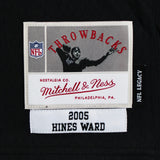 Steelers Hines Ward "SB XL MVP" Signed Black Mitchell & Ness Jersey BAS Witness