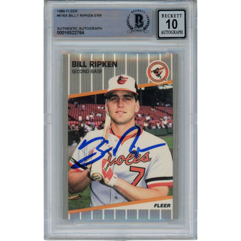 Billy Ripken Autographed 1989 Fleer 616 Trading Card 10 Grade Beckett 49329