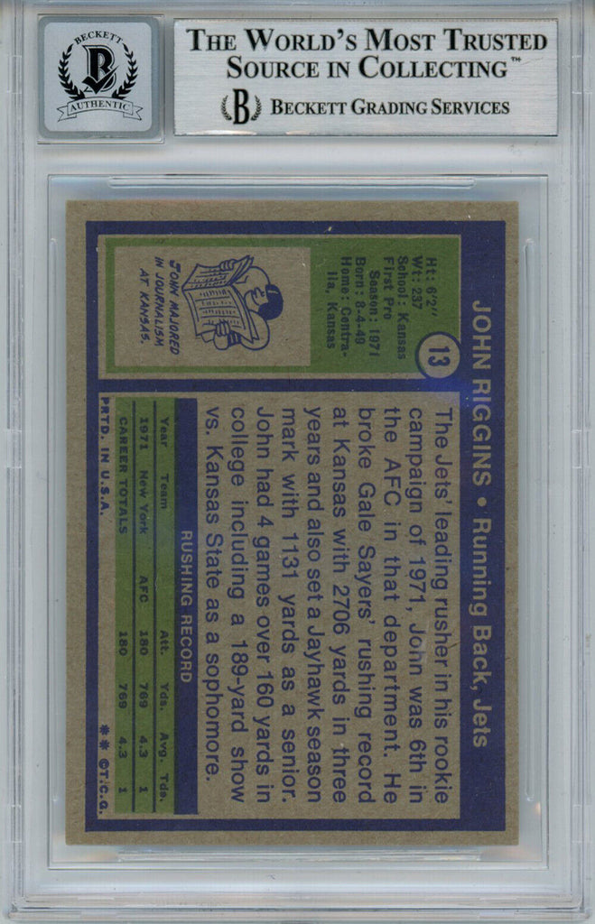 John Riggins Autographed 1972 Topps #13 Rookie Card HOF Beckett 10 Sla ...