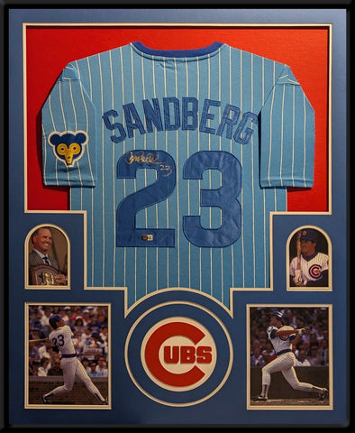 FRAMED CHICAGO RYNE SANDBERG AUTOGRAPHED SIGNED JERSEY BECKETT COA