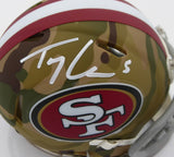 TREY LANCE AUTOGRAPHED SIGNED 49ERS CAMO SPEED MINI HELMET BECKETT QR 194737