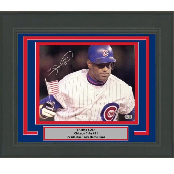 Framed Autographed/Signed Sammy Sosa USA Flag Chicago Cubs 11x14 Photo BAS COA