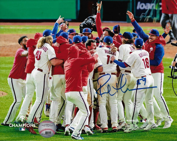 Rob Thomson NLCS Mound Celebration Autographed Phillies 8x10 Photo JSA PSA