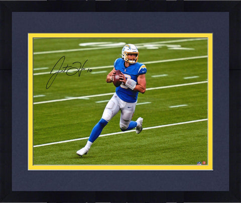 FRMD Justin Herbert Los Angeles Chargers Signed 16x20 Looking to Pass Photograph