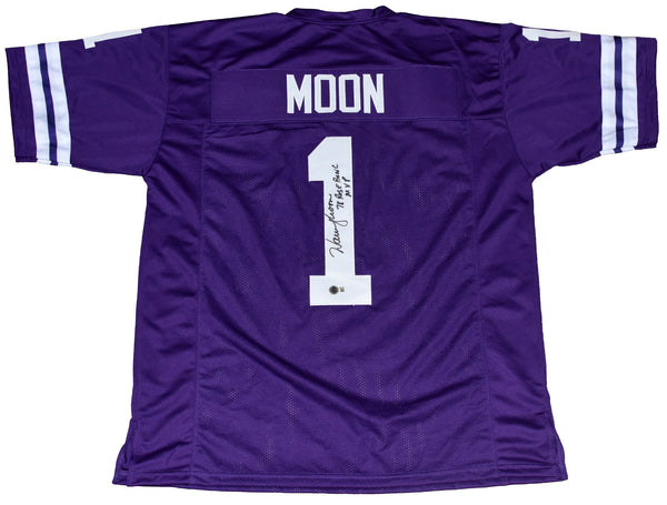 WARREN MOON SIGNED WASHINGTON HUSKIES #1 PURPLE JERSEY W/ 78 ROSE BOWL MVP