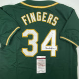 Autographed/Signed ROLLIE FINGERS Oakland Green Jersey JSA COA Auto