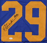 Eric Dickerson Signed Los Angeles Rams Career Stat Jersey Inscribed HOF 99 (JSA)