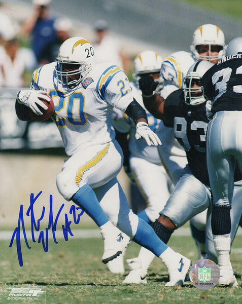 Natrone Means Signed Chargers Action vs. Raiders 8x10 Photo - (SS COA)