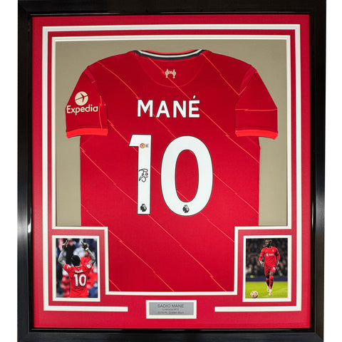 Framed Autographed/Signed Sadio Mane 35x39 Liverpool Red Jersey BAS COA