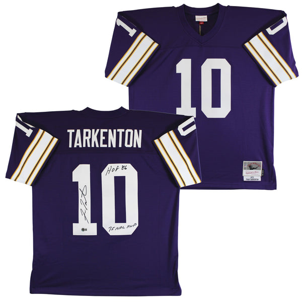 Vikings Fran Tarkenton "2x Insc" Signed Purple M&N TB Jersey BAS Witnessed