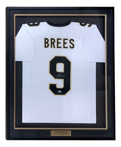 Drew Brees New Orleans Signed Framed White Football Jersey BAS