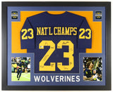 2023 National Champion Michigan Wolverines 35" x 43" Framed Jersey Signed by 11