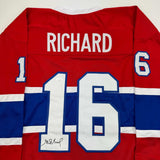 Autographed/Signed Henri Richard Montreal Red Hockey Jersey JSA COA