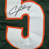 Framed Autographed/Signed Andre Johnson 35x39 Miami Green College Jersey JSA COA
