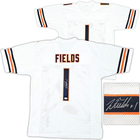 CHICAGO BEARS JUSTIN FIELDS AUTOGRAPHED WHITE JERSEY BECKETT BAS QR 220555