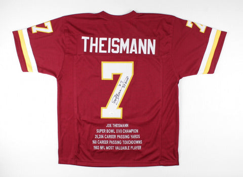 Joe Theismann Signed Redskins Career Stat Jersey Inscribed "83 MVP" (JSA COA) QB