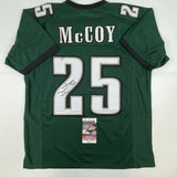 Autographed/Signed LESEAN MCCOY Philadelphia Green Football Jersey JSA COA Auto
