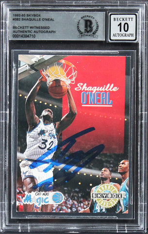 Magic Shaquille O'Neal Signed 1992 Skybox #382 Rookie Card Auto 10! BAS Slabbed