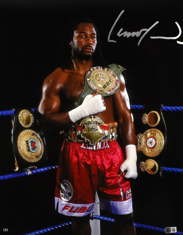 Lennox Lewis Autographed 16x20 with Belts Photo- Beckett W Hologram *Silver