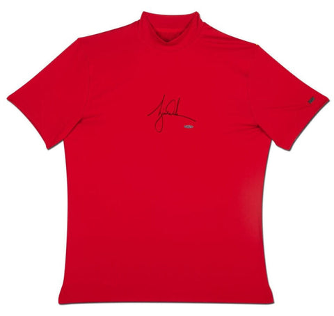 Nike Golf Tiger Woods Autographed Red Vapor Dry Mock Turtleneck Shirt UDA