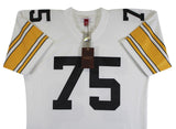 Steelers Joe Greene "Career Stat" Signed White M&N TB Jersey BAS Wit #3W142112
