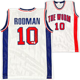 DETROIT PISTONS DENNIS RODMAN AUTOGRAPHED SIGNED WHITE JERSEY JSA STOCK #215730