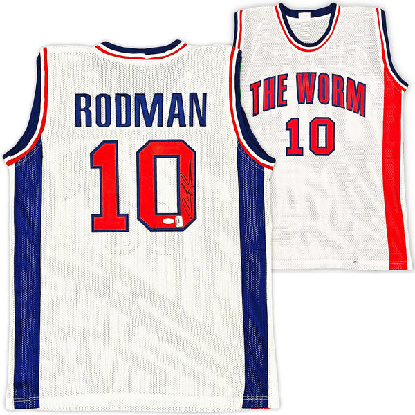 DETROIT PISTONS DENNIS RODMAN AUTOGRAPHED SIGNED WHITE JERSEY JSA STOCK #215730