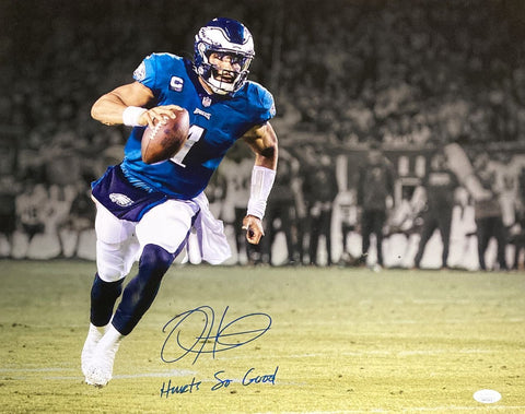 Jalen Hurts Signed 16x20 Eagles Scramble Photo Hurts So Good JSA