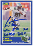 Cris Carter Signed 1989 Score Football Rookie Card #72 w/TD's INSC - (SS COA)