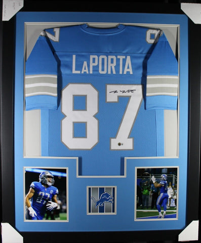 SAM LAPORTA (Lions blue TOWER) Signed Autographed Framed Jersey Beckett