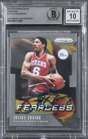 76ers Julius "Dr. J." Erving Signed 2019 Panini Prizm #17 Card Auto 10! BAS Slab