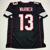 Autographed/Signed Kurt Warner Arizona Black Jersey Beckett BAS COA