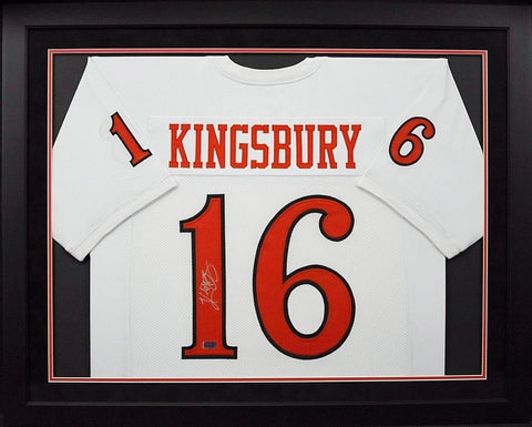 KLIFF KINGSBURY SIGNED TEXAS TECH RED RAIDERS #16 WHITE FRAMED JERSEY COA