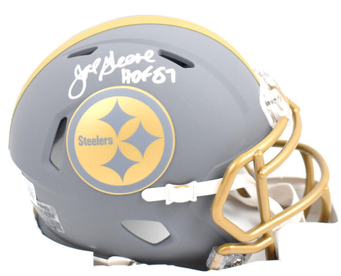 Joe Greene Signed Steelers Slate Speed Mini Helmet w/HOF - Beckett W Hologram