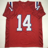 Autographed/Signed STEVE GROGAN New England Red Football Jersey JSA COA Auto