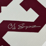 Framed Autographed/Signed OJ O.J. Simpson 35x39 USC White Jersey JSA COA