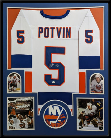 FRAMED NEW YORK ISLANDERS DENIS POTVIN AUTOGRAPHED SIGNED JERSEY JSA COA